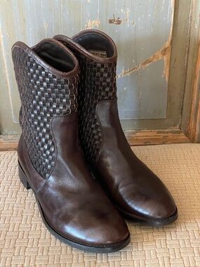 Made in Italy Woven Brown Leather Ankle Boots Women’s / 38 EU - US 7.5